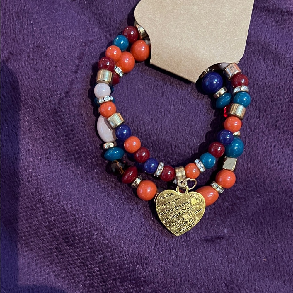 Colorful Beaded Bracelet set with Heart Charm - Picture 2 of 2